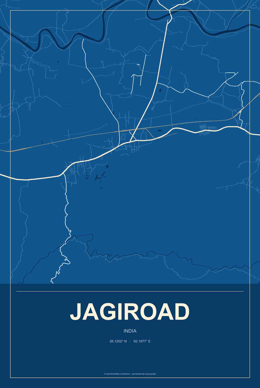 Jagiroad, India City Map Aluminum Sign in Harbor Cobalt style