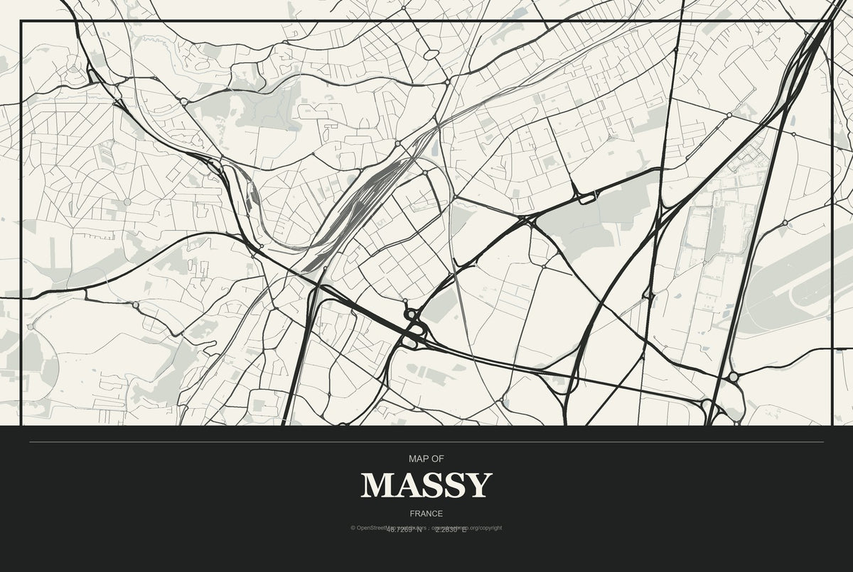 Massy, France City Map Aluminum Sign in Museum Plaque style