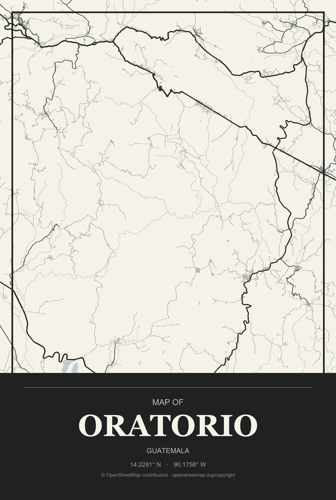 Oratorio, Guatemala City Map Aluminum Sign in Museum Plaque style