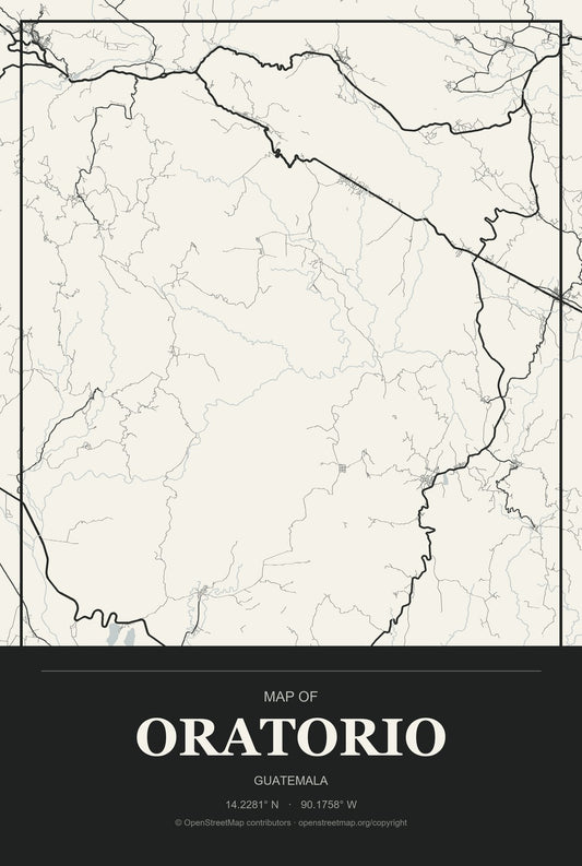 Oratorio, Guatemala City Map Aluminum Sign in Museum Plaque style