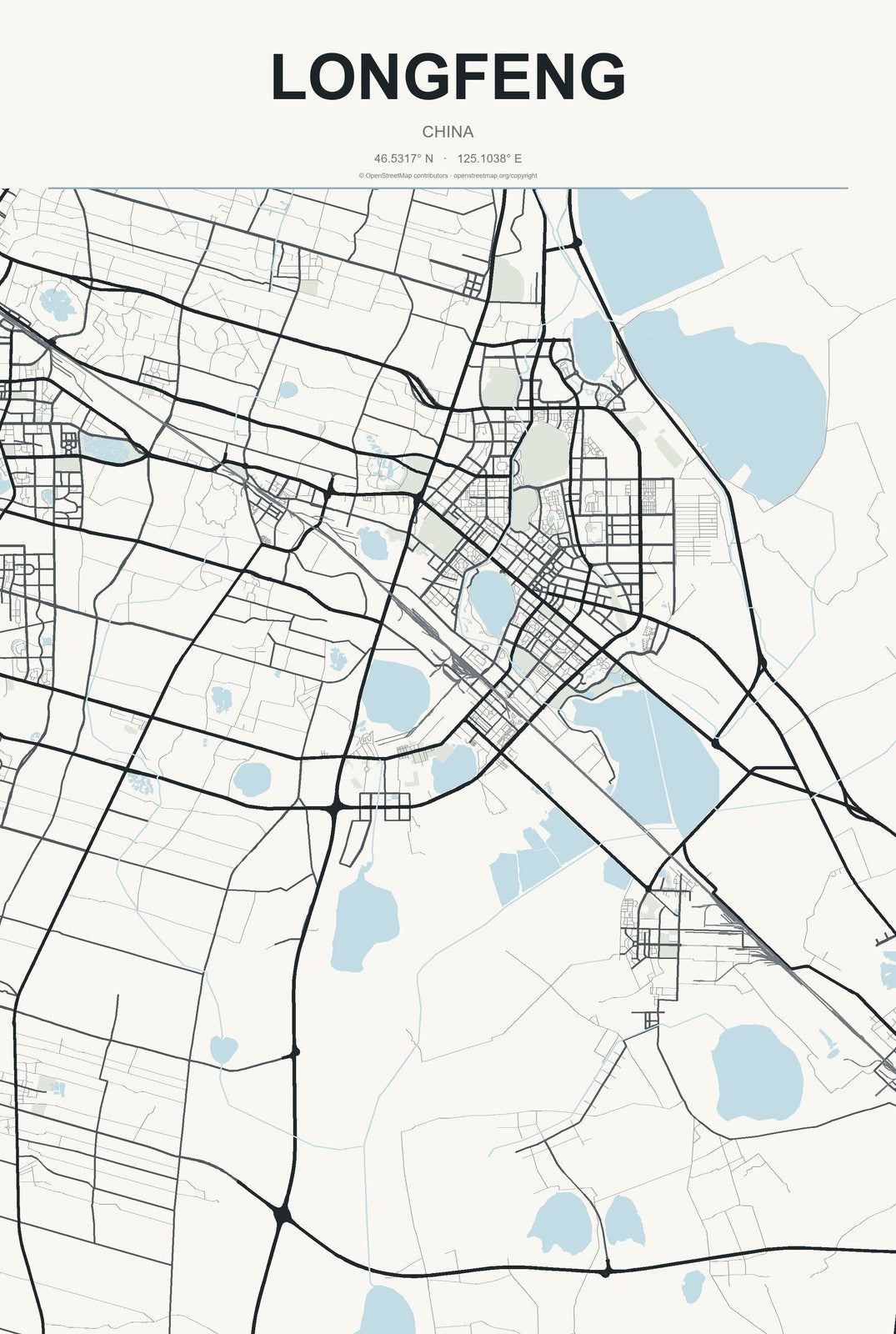 Longfeng, Hubei, China City Map Aluminum Sign in Headline Atlas style