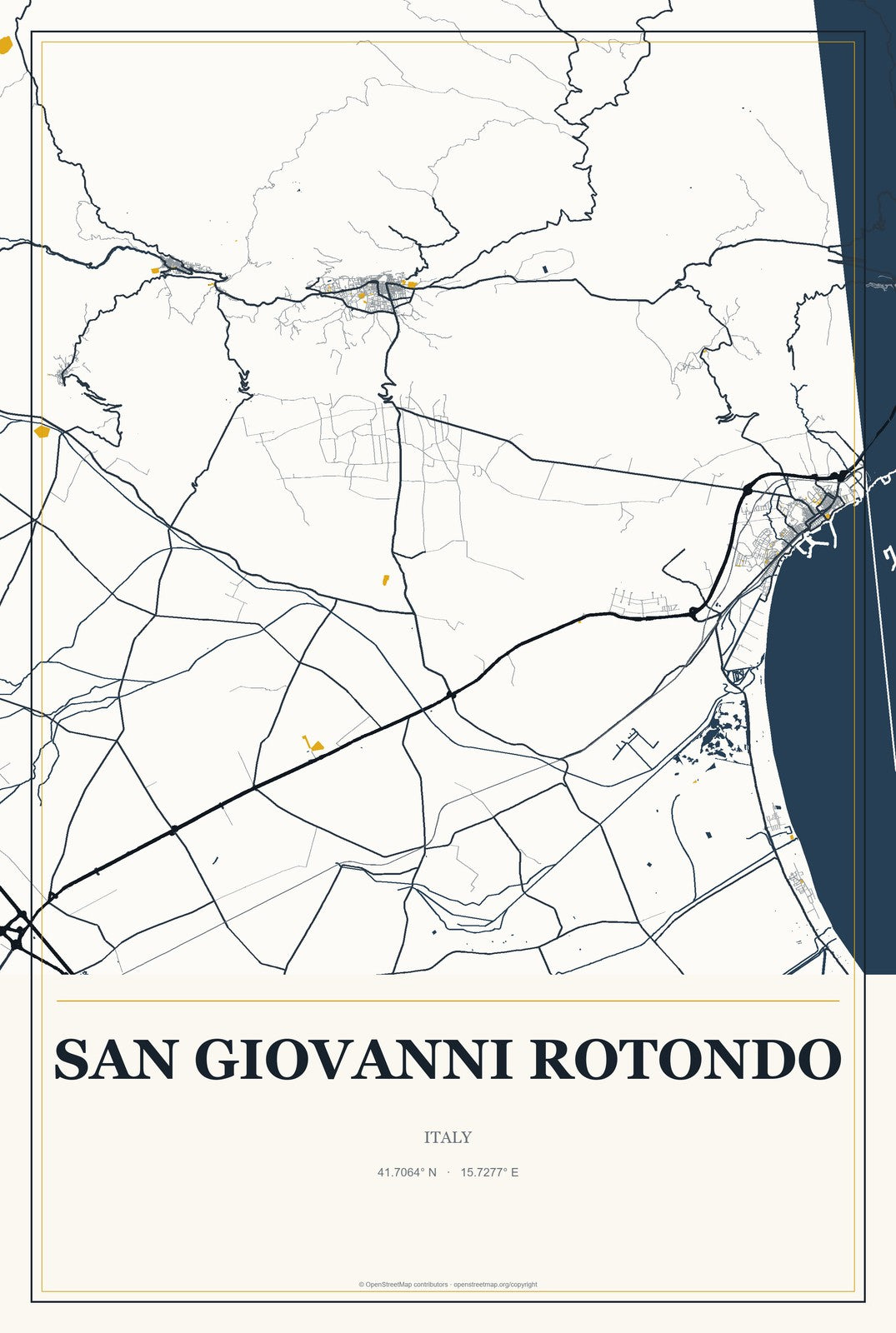 San Giovanni Rotondo, Italy City Map Aluminum Sign in Citrine Modern style