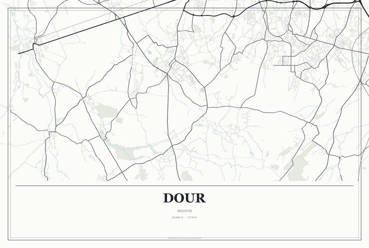 Dour, Belgium City Map Aluminum Sign in Gallery Air style