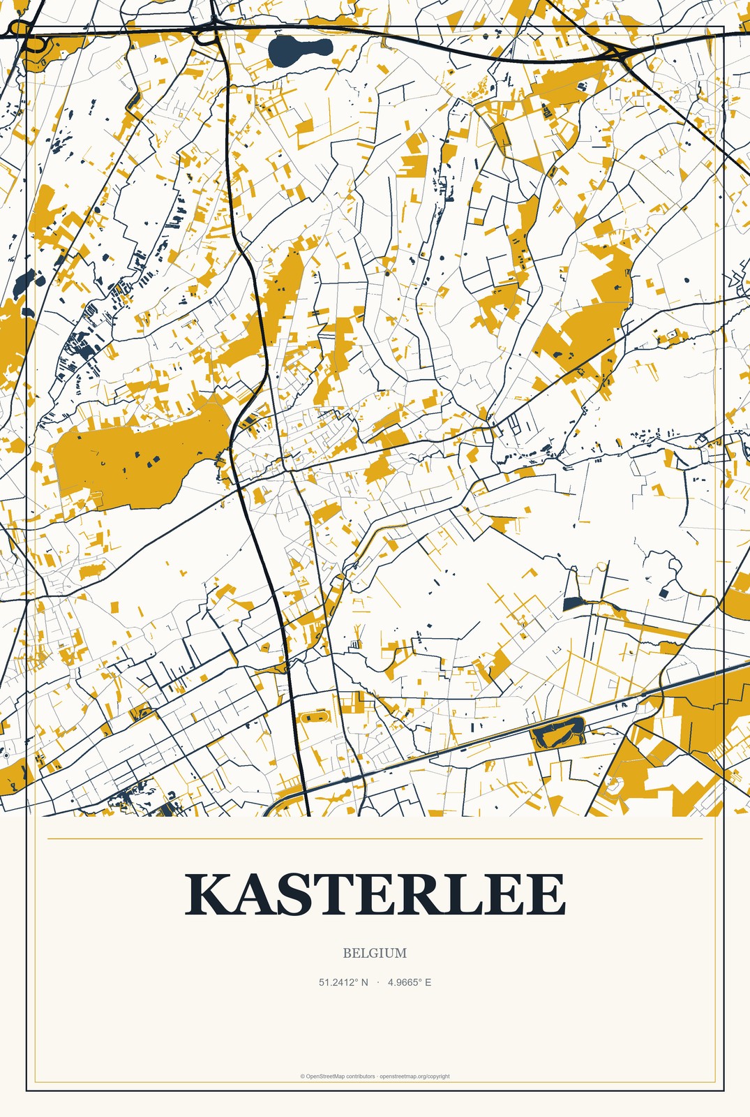 Kasterlee, Belgium City Map Aluminum Sign in Citrine Modern style