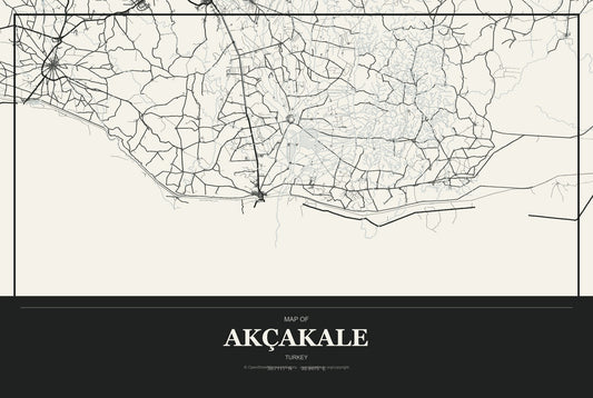 Akçakale, Turkey City Map Aluminum Sign in Museum Plaque style