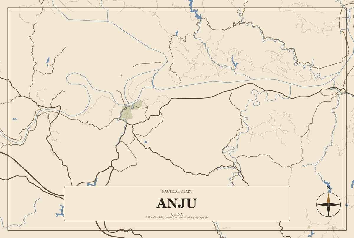 Anju, China City Map Aluminum Sign in Heritage Nautical style