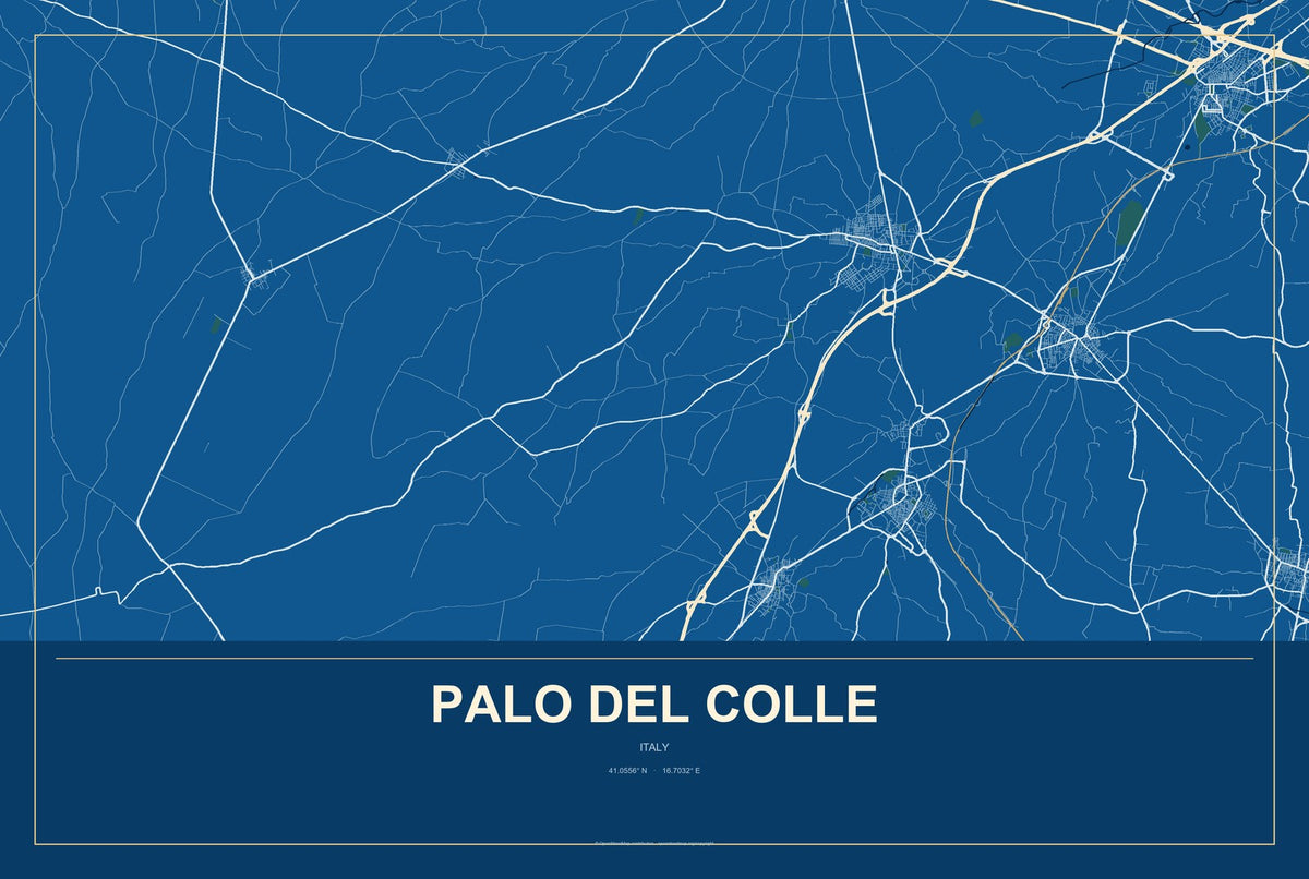 Palo del Colle, Italy City Map Aluminum Sign in Harbor Cobalt style