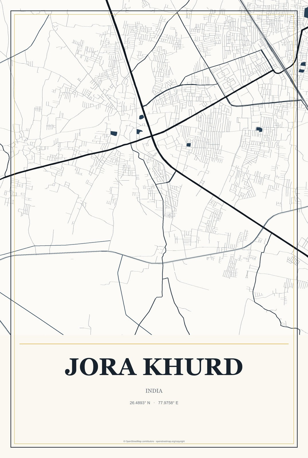 Jora Khurd, India City Map Aluminum Sign in Citrine Modern style