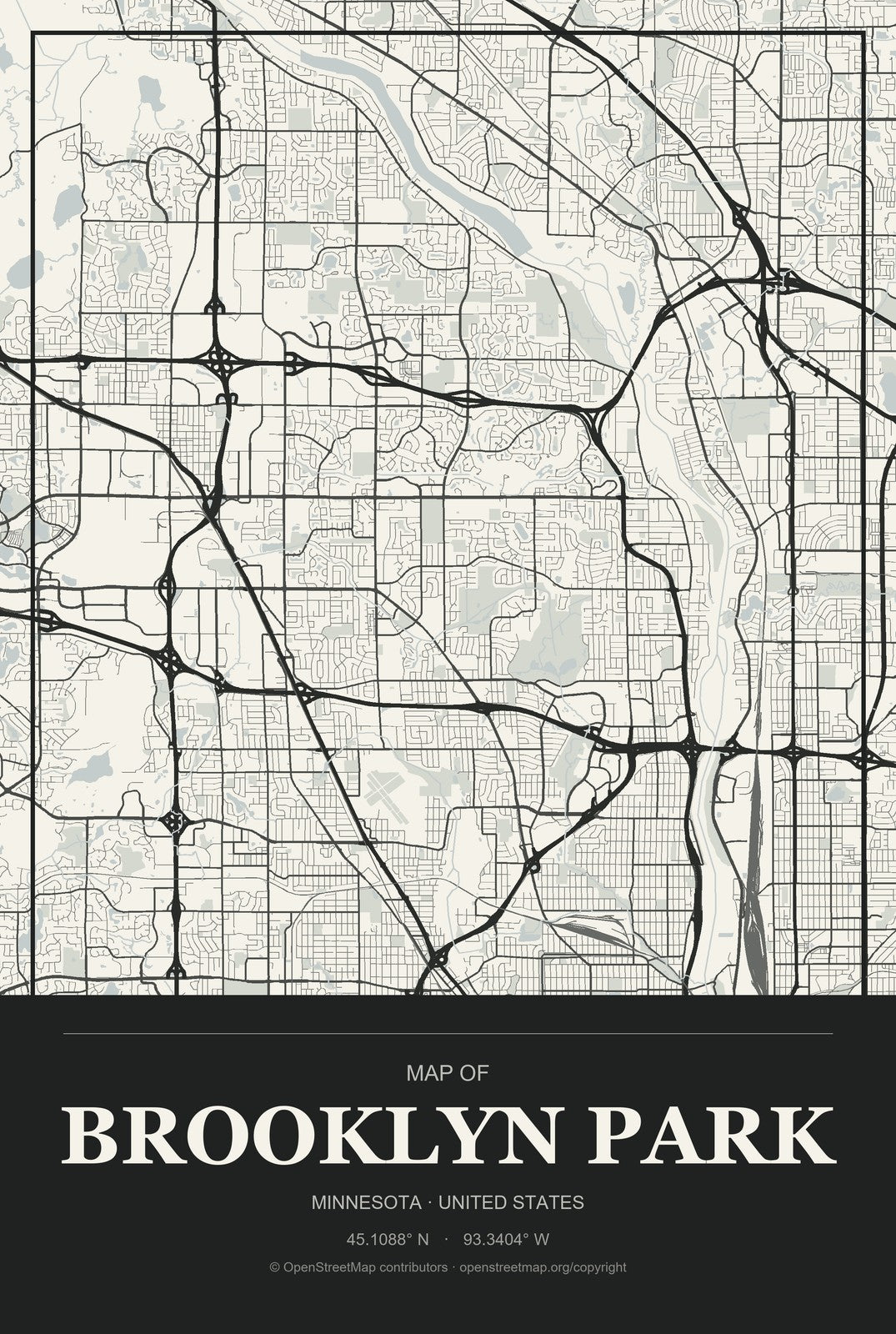Brooklyn Park, Minnesota City Map Aluminum Sign in Museum Plaque style