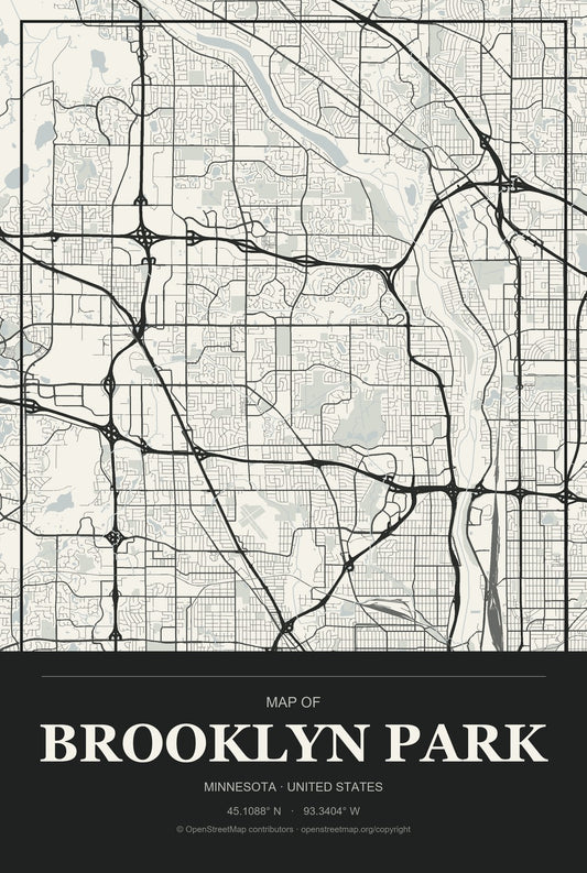 Brooklyn Park, Minnesota City Map Aluminum Sign in Museum Plaque style
