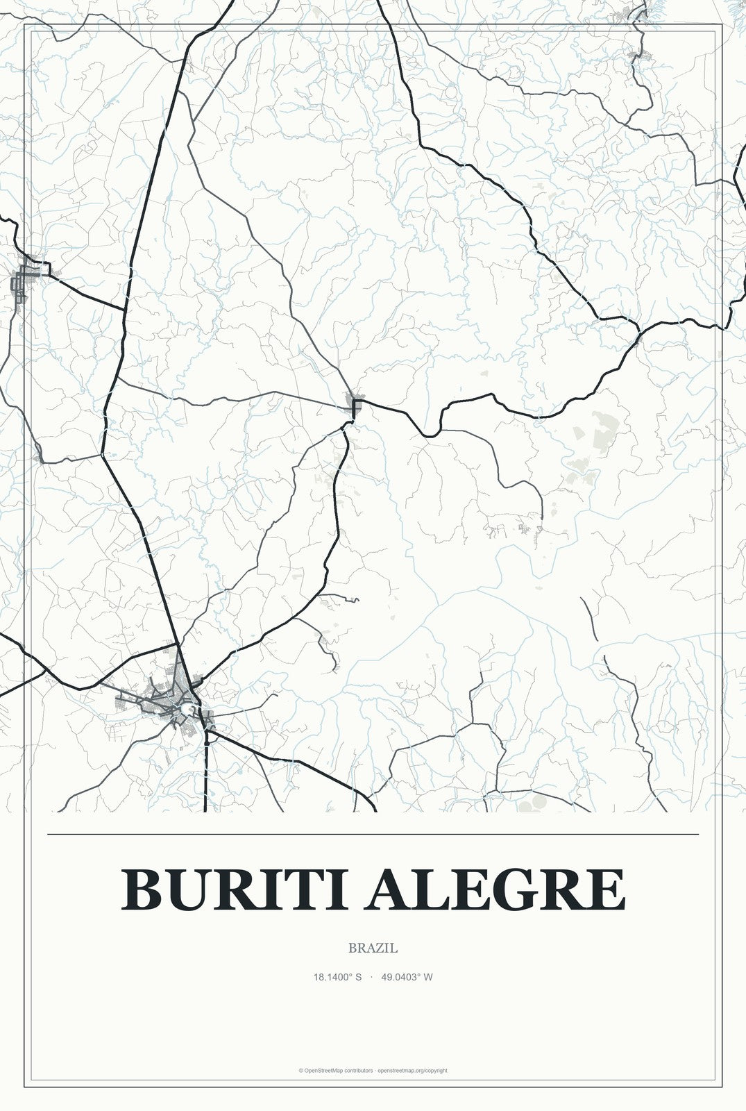 Buriti Alegre, Brazil City Map Aluminum Sign in Gallery Air style