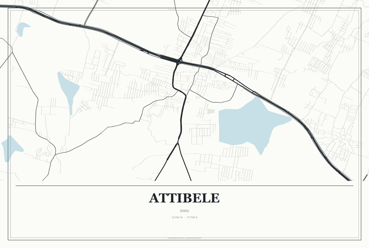 Attibele, India City Map Aluminum Sign in Gallery Air style