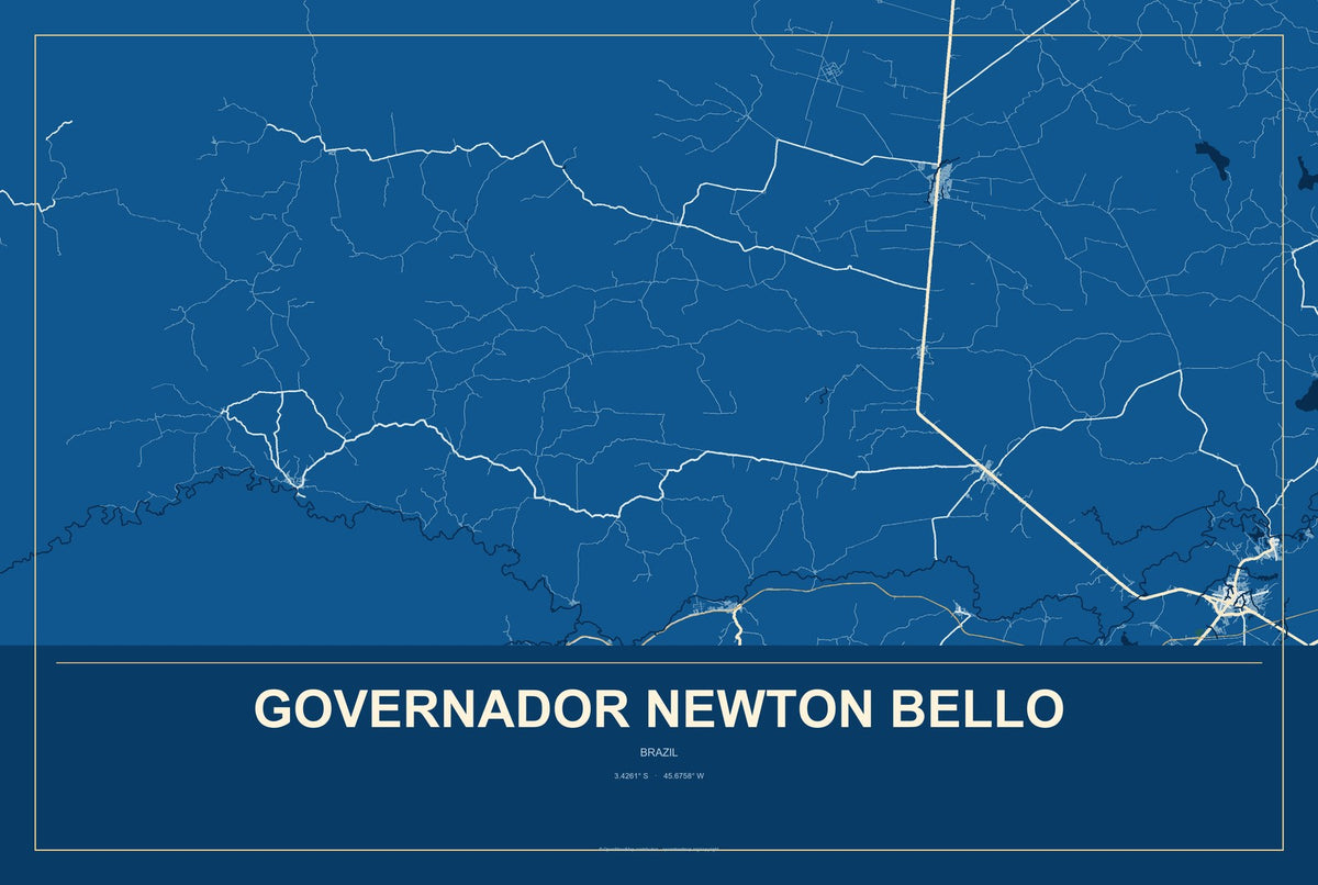 Governador Newton Bello, Brazil City Map Aluminum Sign in Harbor Cobalt style