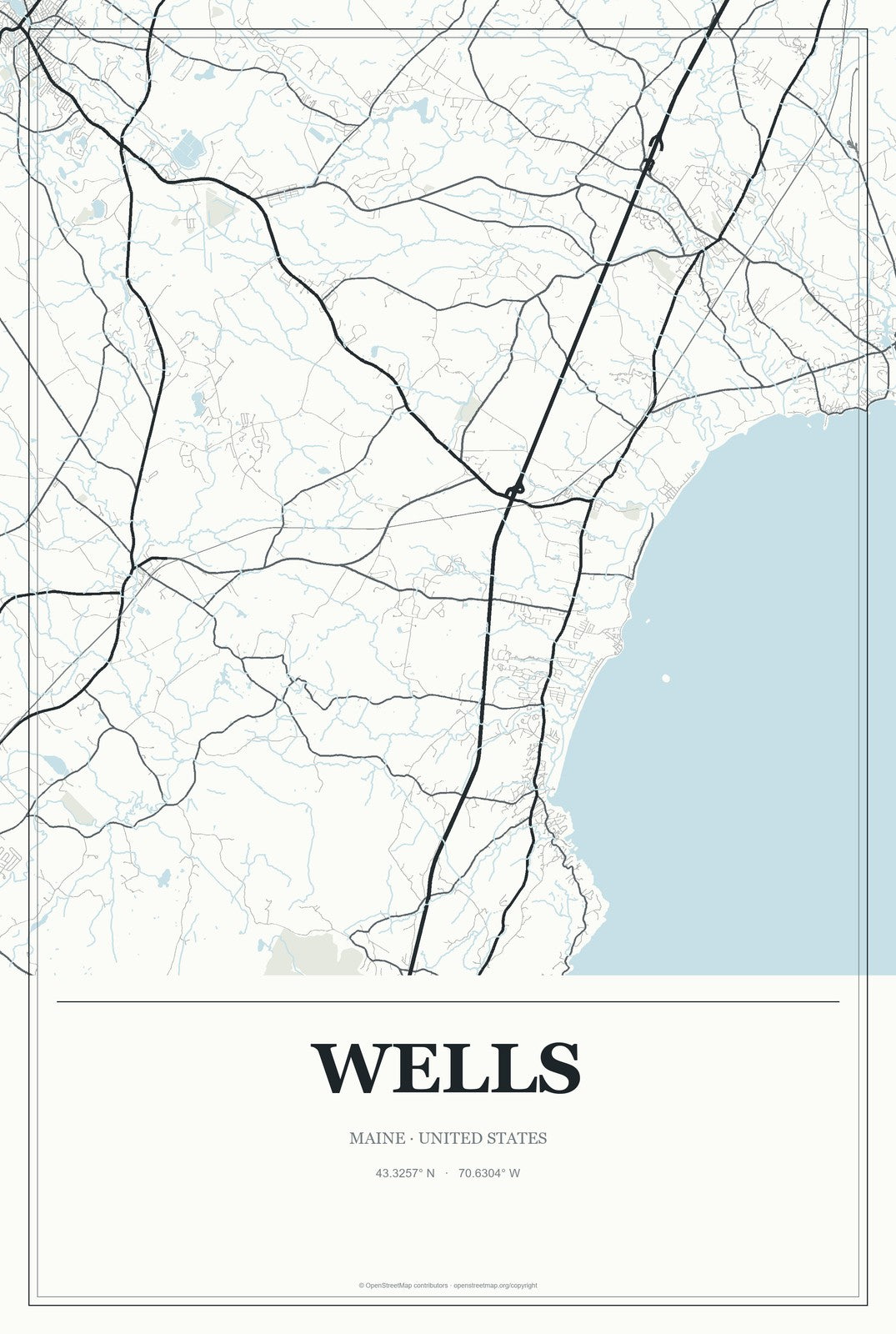 Wells, Maine City Map Aluminum Sign in Gallery Air style