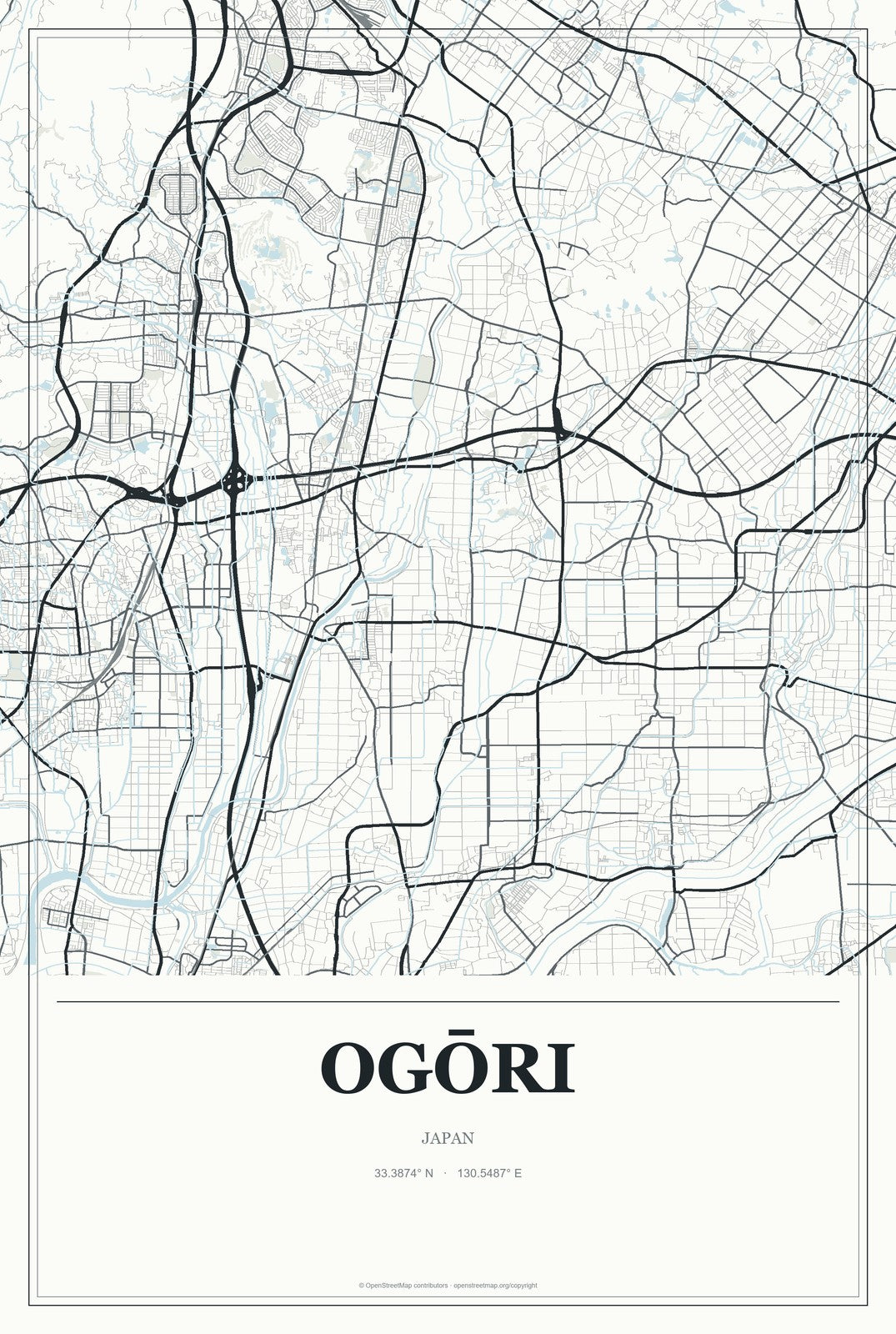 Ogōri, Japan City Map Aluminum Sign in Gallery Air style