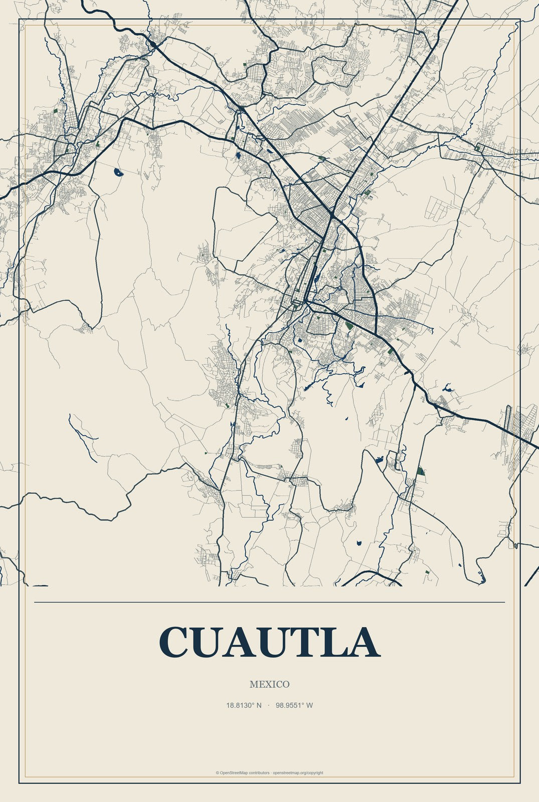 Cuautla, Mexico City Map Aluminum Sign in Coastal Cutout style