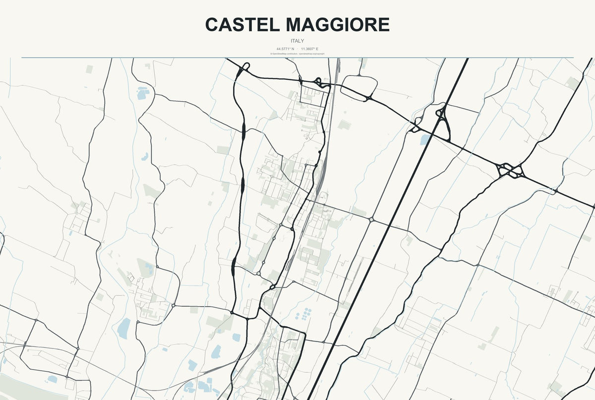 Castel Maggiore, Italy City Map Aluminum Sign in Headline Atlas style