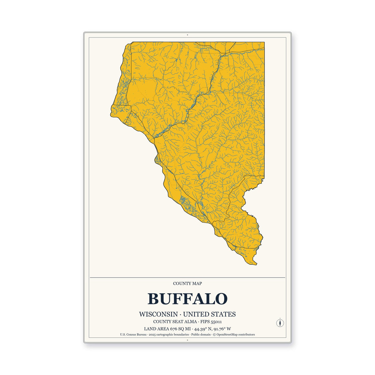 Buffalo County, Wisconsin Map Aluminum Sign in Citrine Modern style