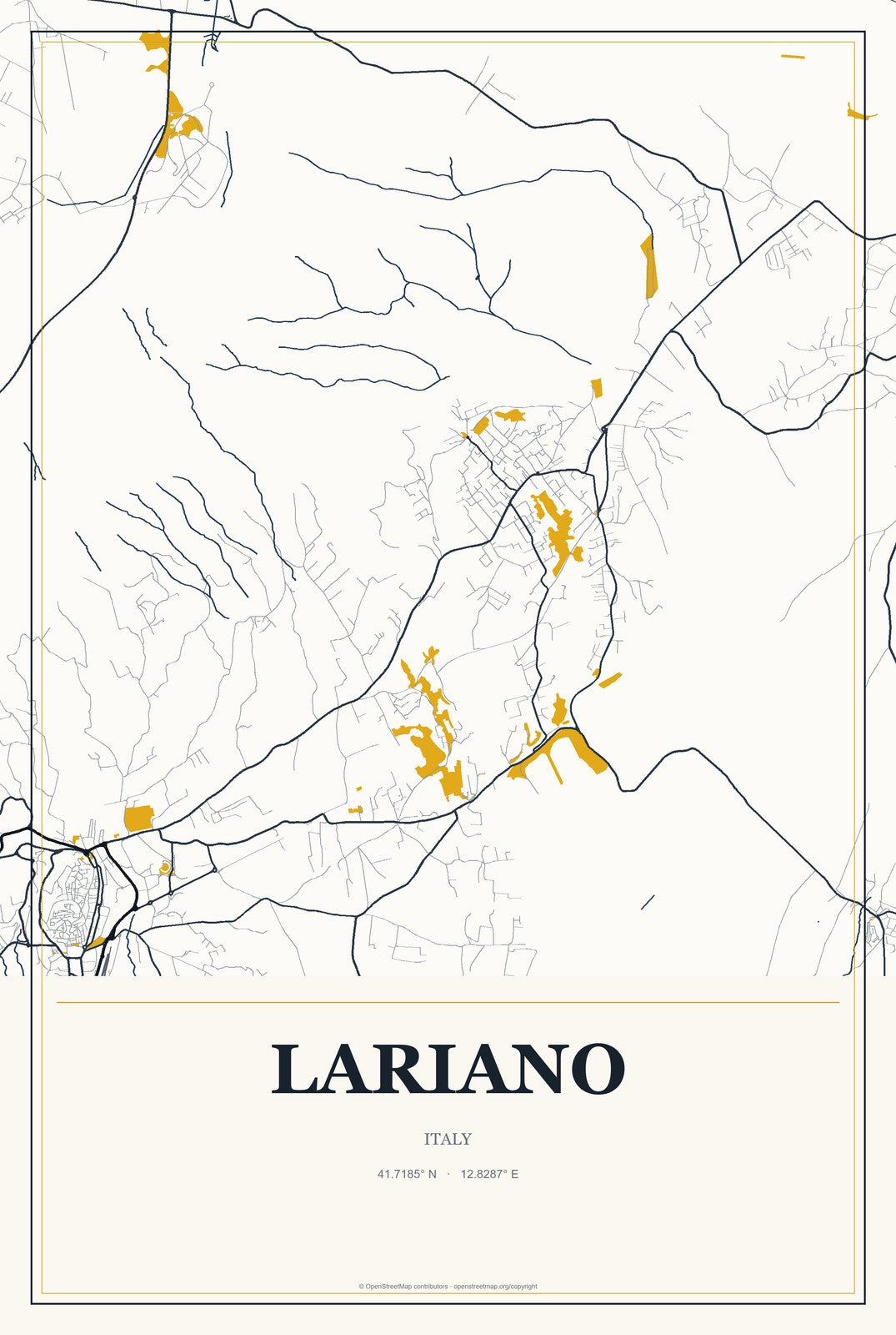 Lariano, Italy City Map Aluminum Sign in Citrine Modern style