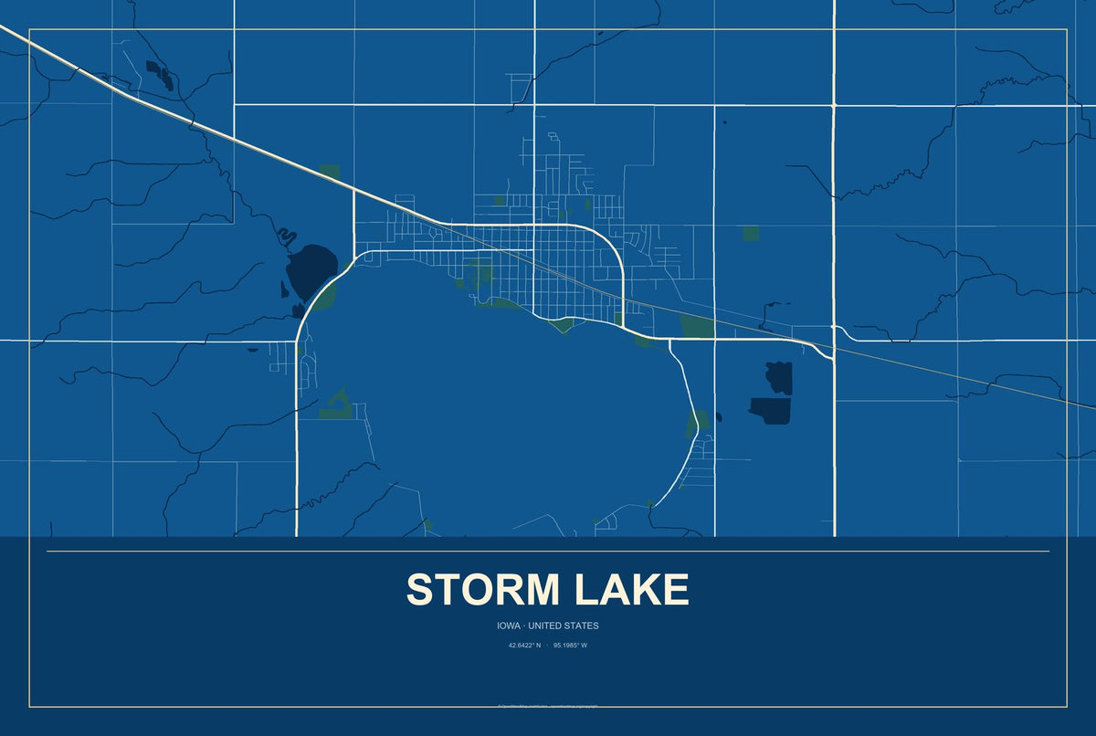 Storm Lake, Iowa City Map Aluminum Sign in Harbor Cobalt style
