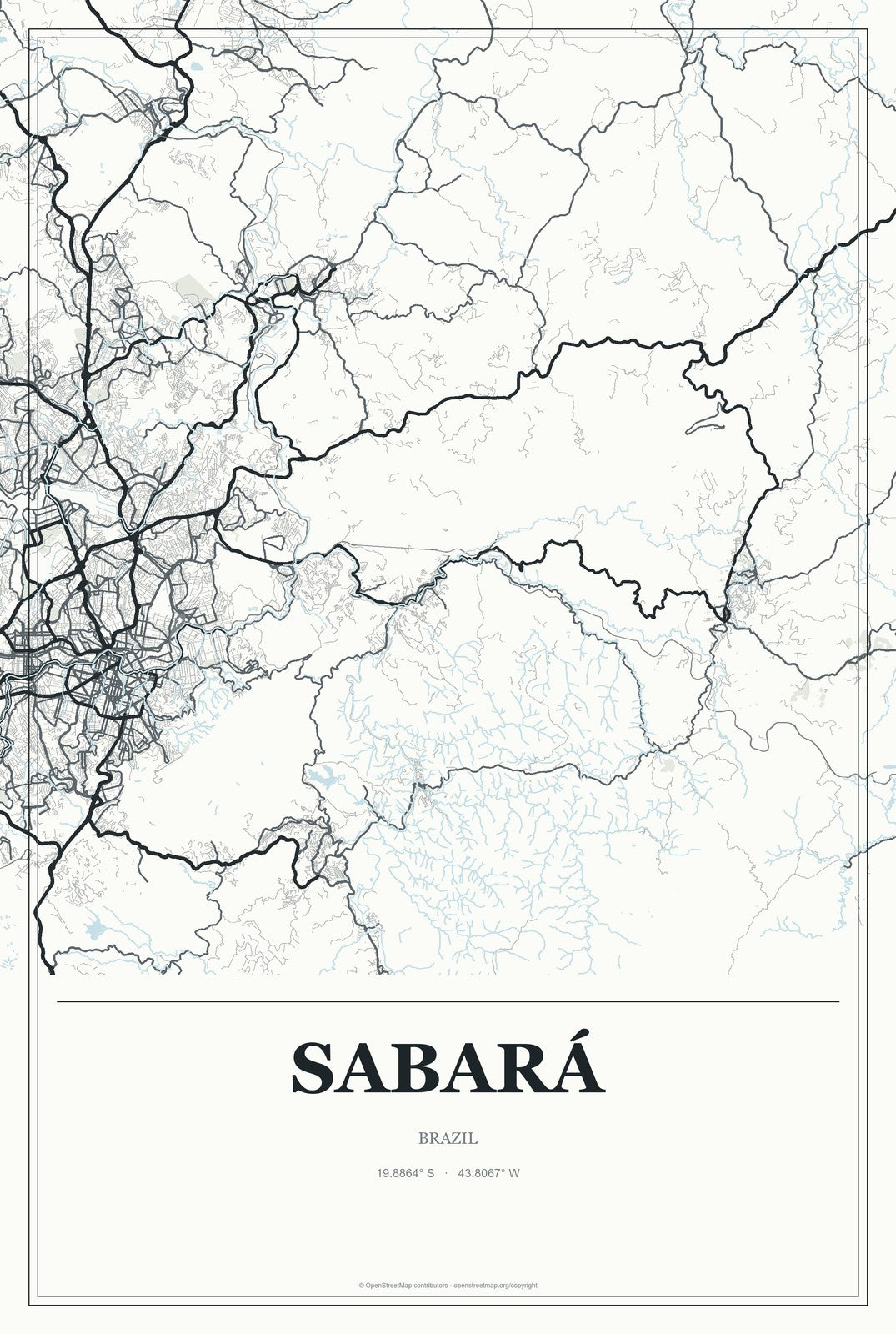 Sabará, Brazil City Map Aluminum Sign in Gallery Air style