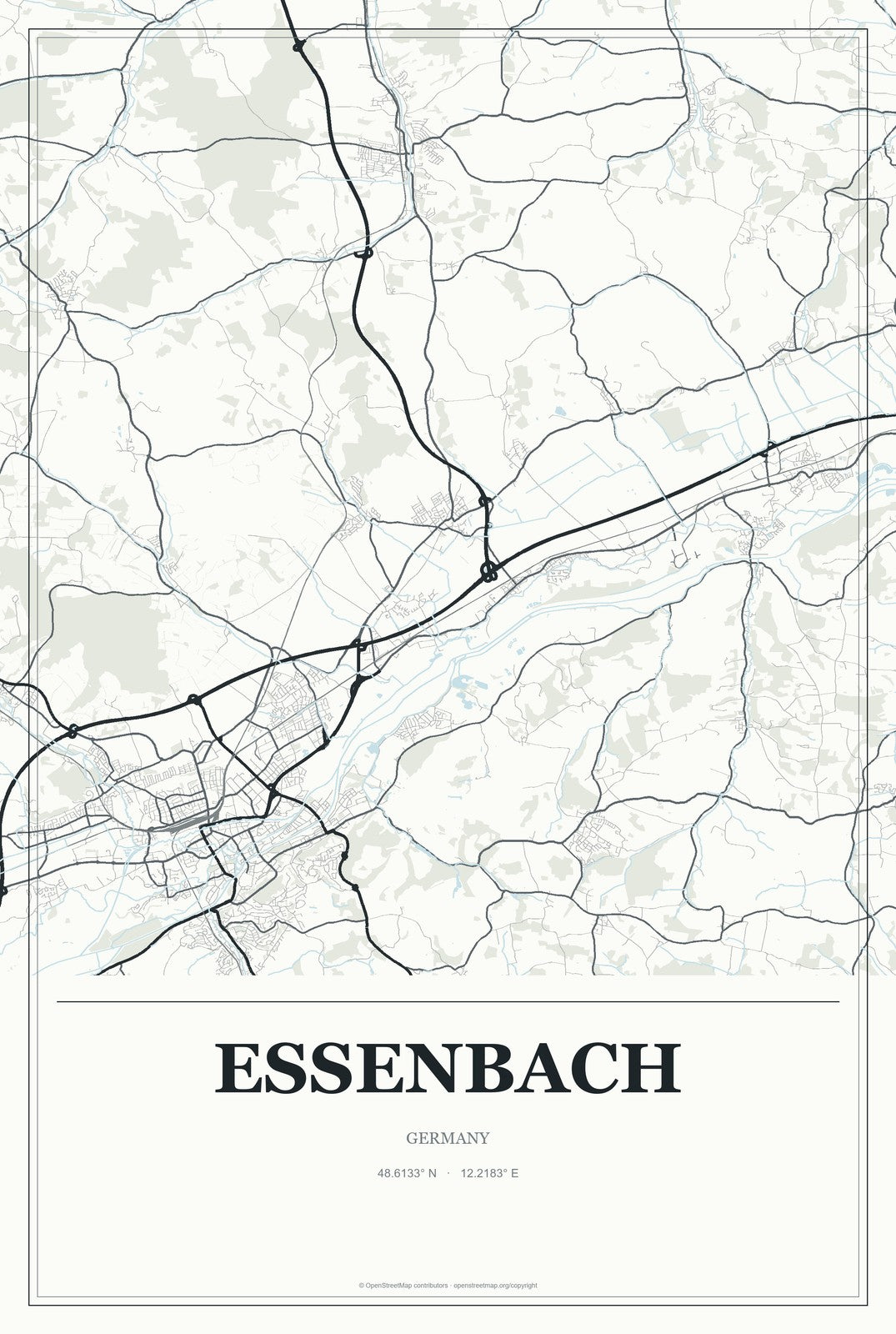 Essenbach, Germany City Map Aluminum Sign in Gallery Air style