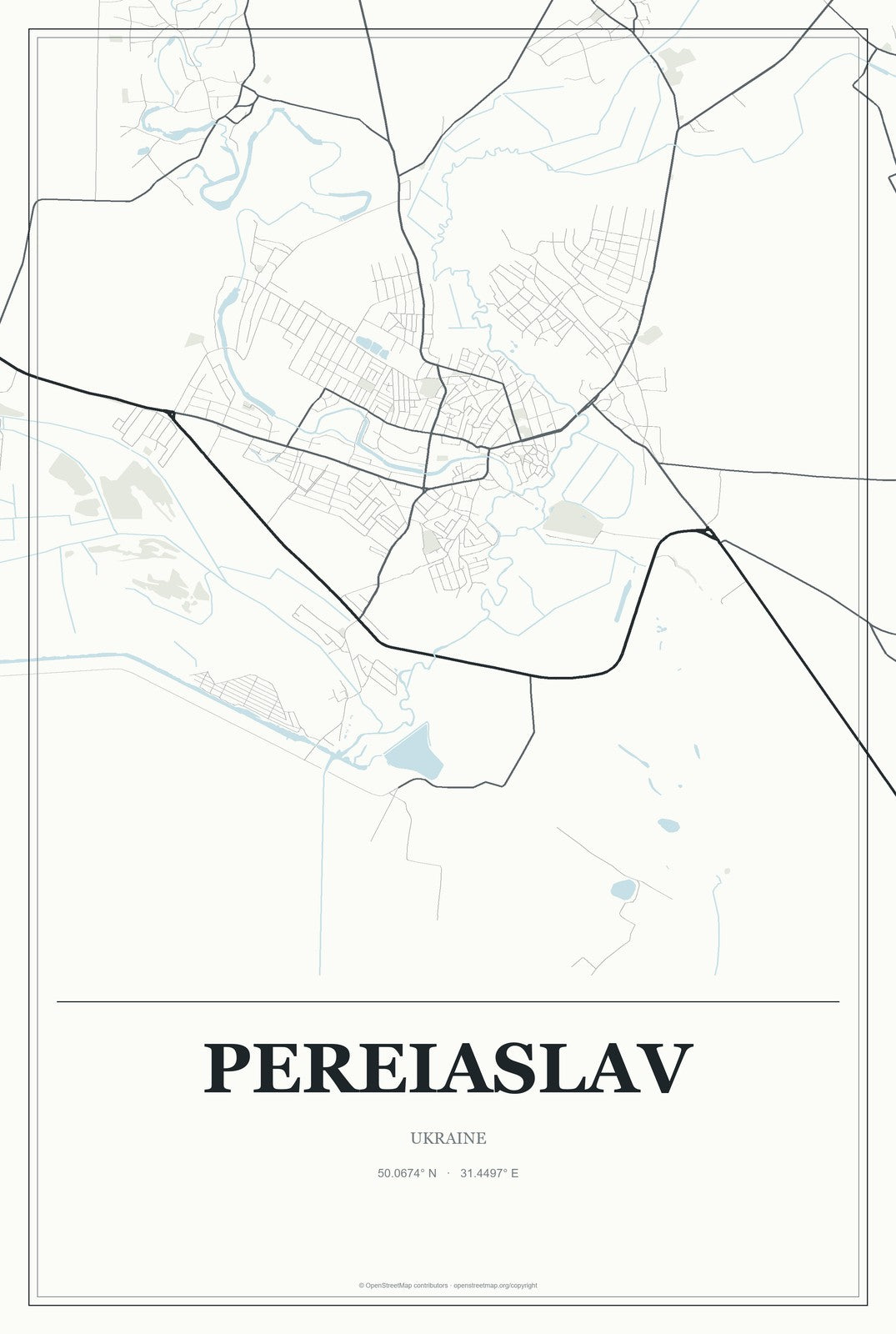 Pereiaslav, Ukraine City Map Aluminum Sign in Gallery Air style