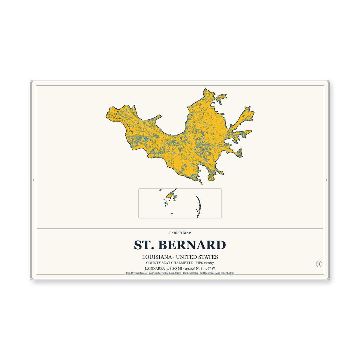 St. Bernard Parish, Louisiana Map Aluminum Sign in Citrine Modern style