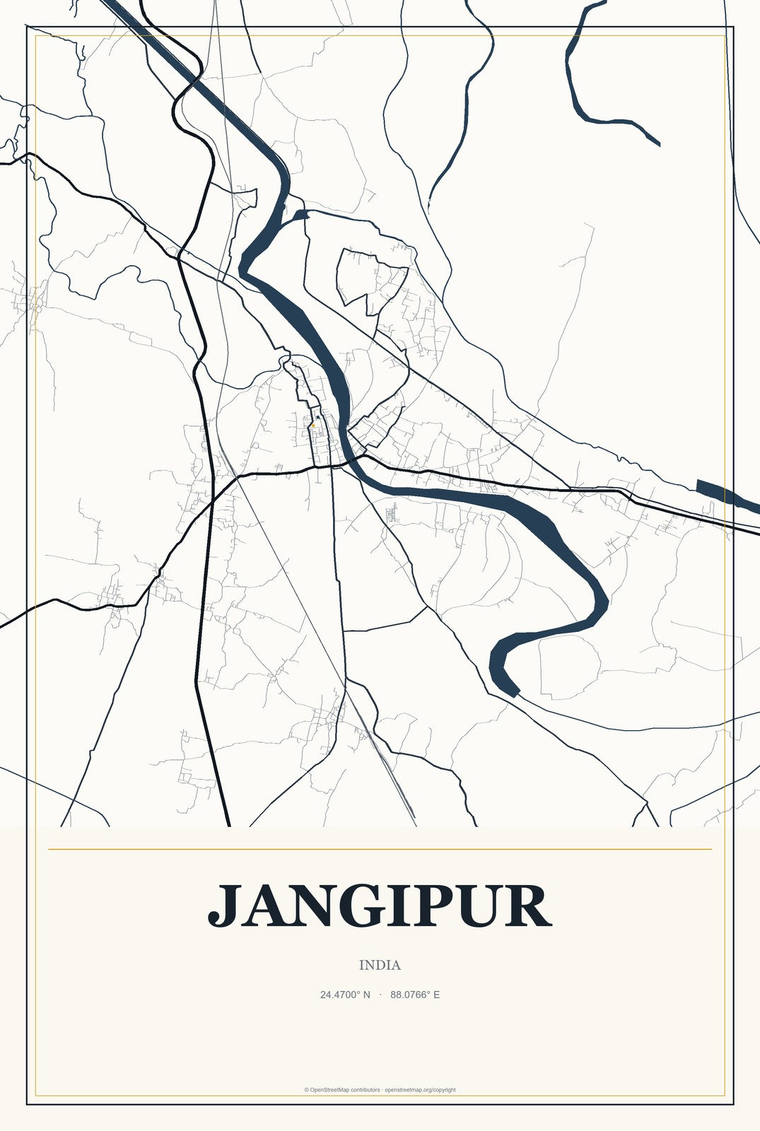 Jangipur, India City Map Aluminum Sign in Citrine Modern style