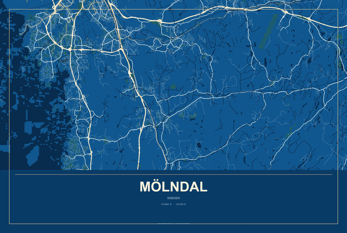 Mölndal, Sweden City Map Aluminum Sign in Harbor Cobalt style