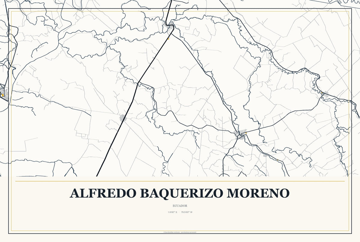 Alfredo Baquerizo Moreno, Ecuador City Map Aluminum Sign in Citrine Modern style