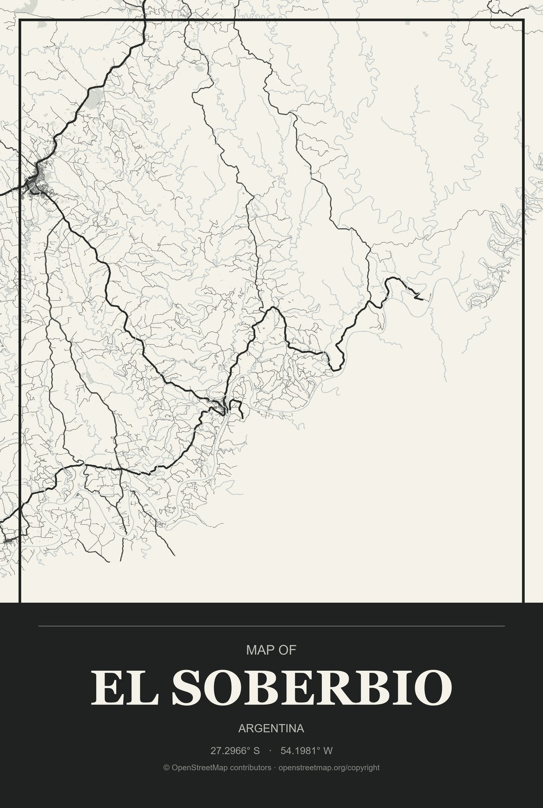 El Soberbio, Argentina City Map Aluminum Sign in Museum Plaque style