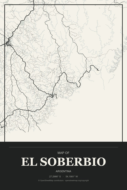 El Soberbio, Argentina City Map Aluminum Sign in Museum Plaque style