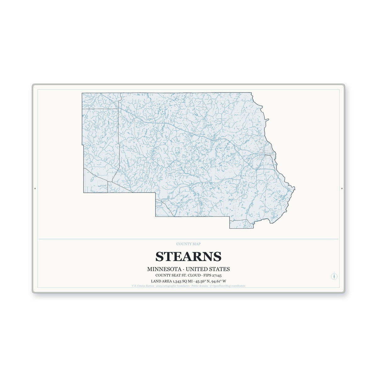 Stearns County, Minnesota Map Aluminum Sign in Gallery Air style