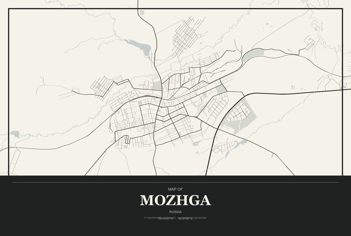 Mozhga, Russia City Map Aluminum Sign in Museum Plaque style
