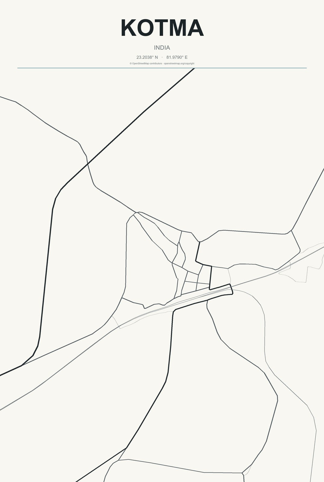 Kotma, India City Map Aluminum Sign in Headline Atlas style
