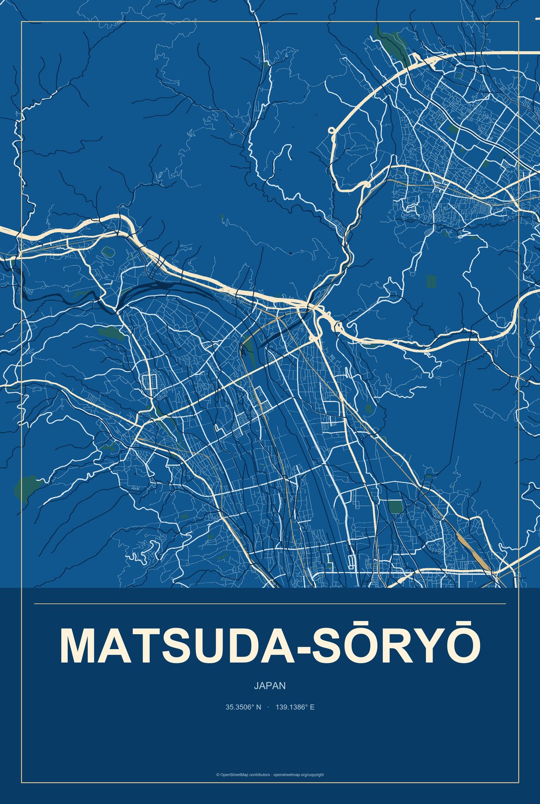 Matsuda-sōryō, Japan City Map Aluminum Sign in Harbor Cobalt style