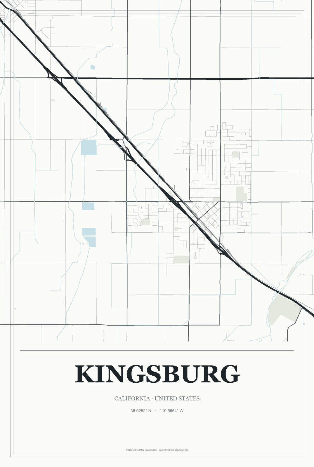 Kingsburg, California City Map Aluminum Sign in Gallery Air style
