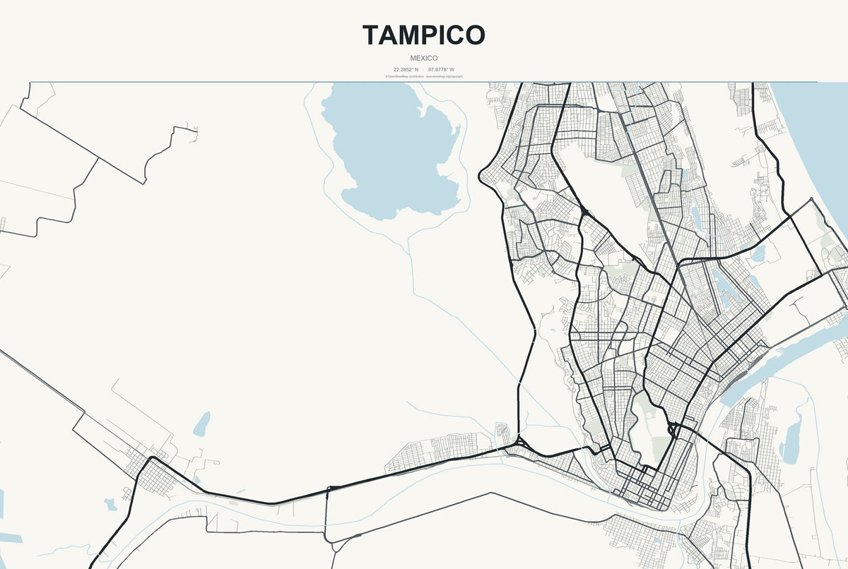 Tampico, Mexico City Map Aluminum Sign in Headline Atlas style