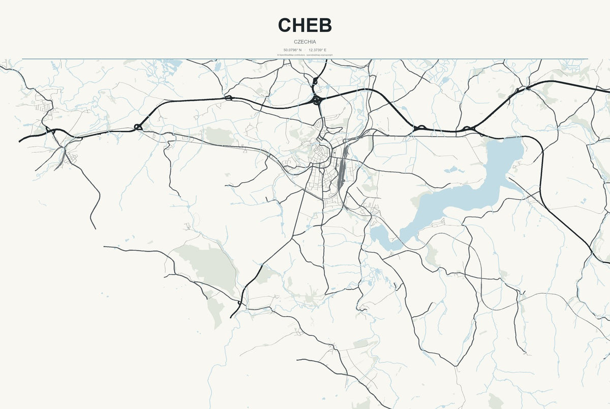 Cheb, Czechia City Map Aluminum Sign in Headline Atlas style