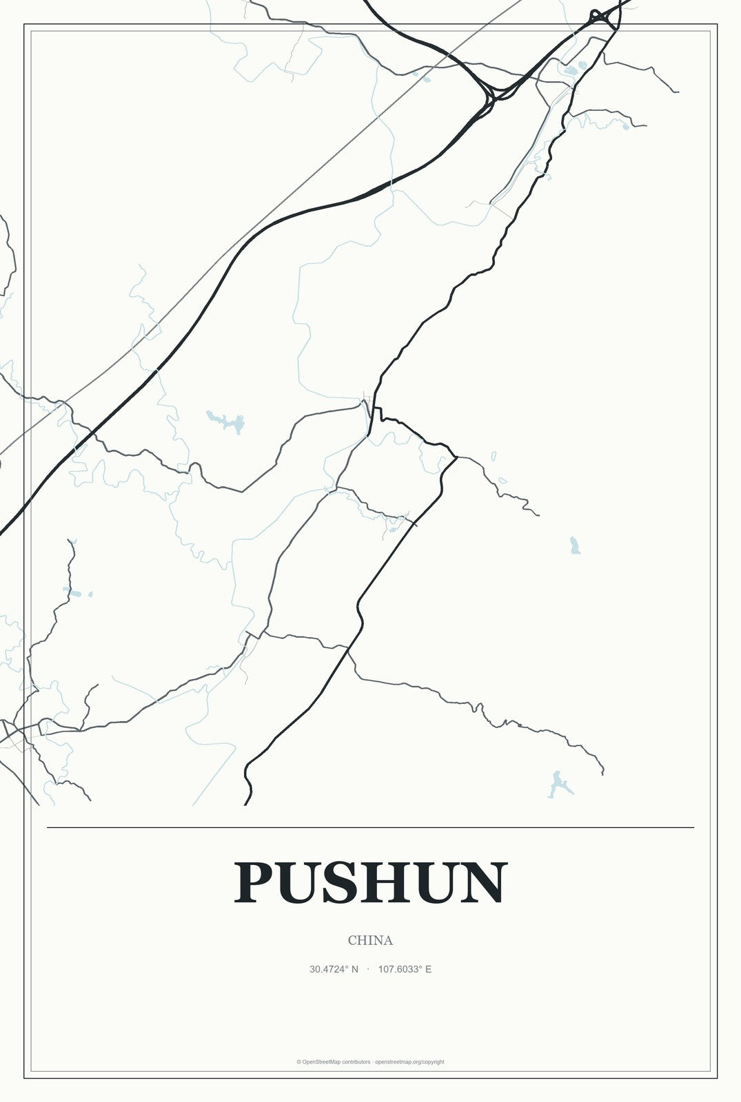 Pushun, China City Map Aluminum Sign in Gallery Air style