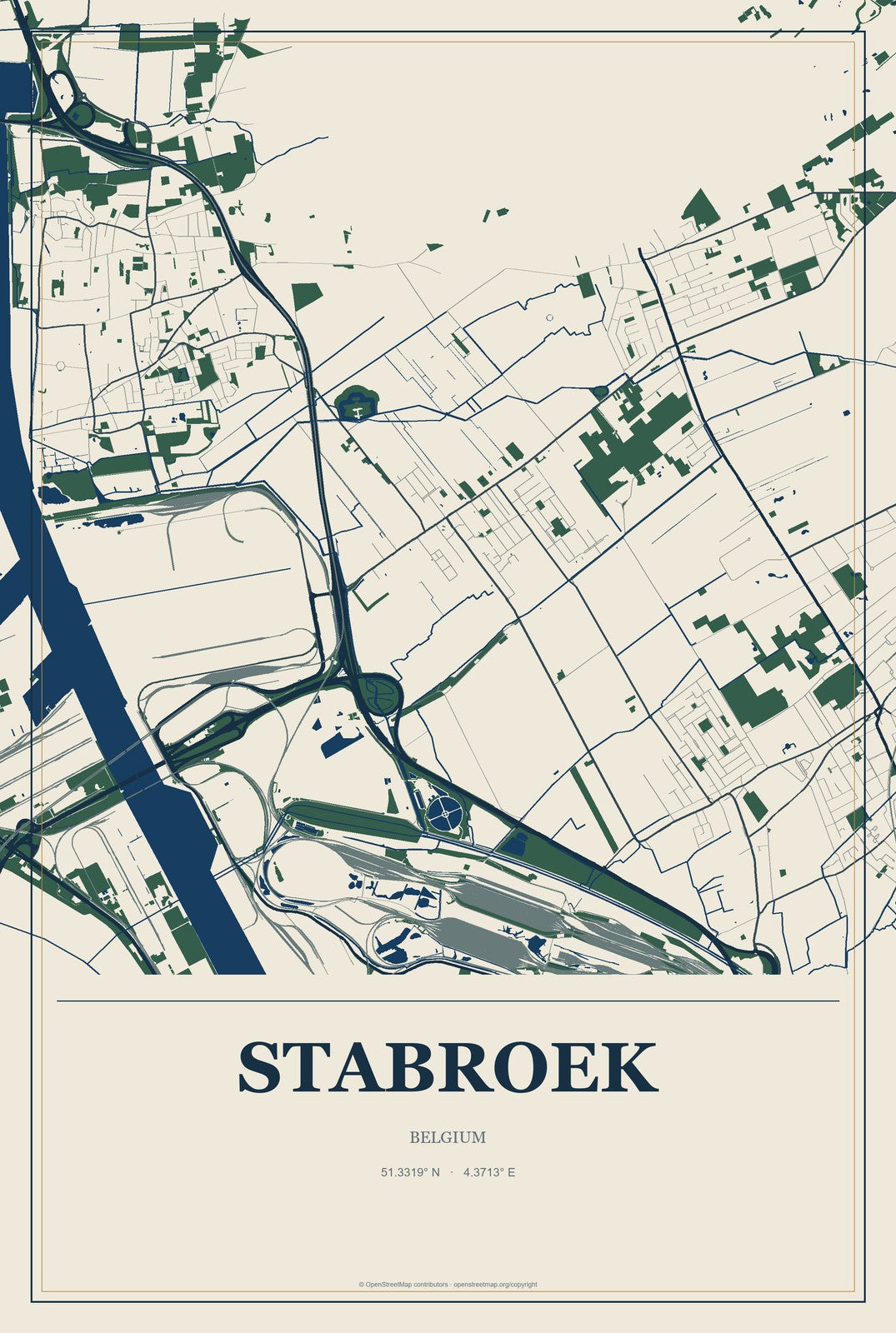 Stabroek, Belgium City Map Aluminum Sign in Coastal Cutout style