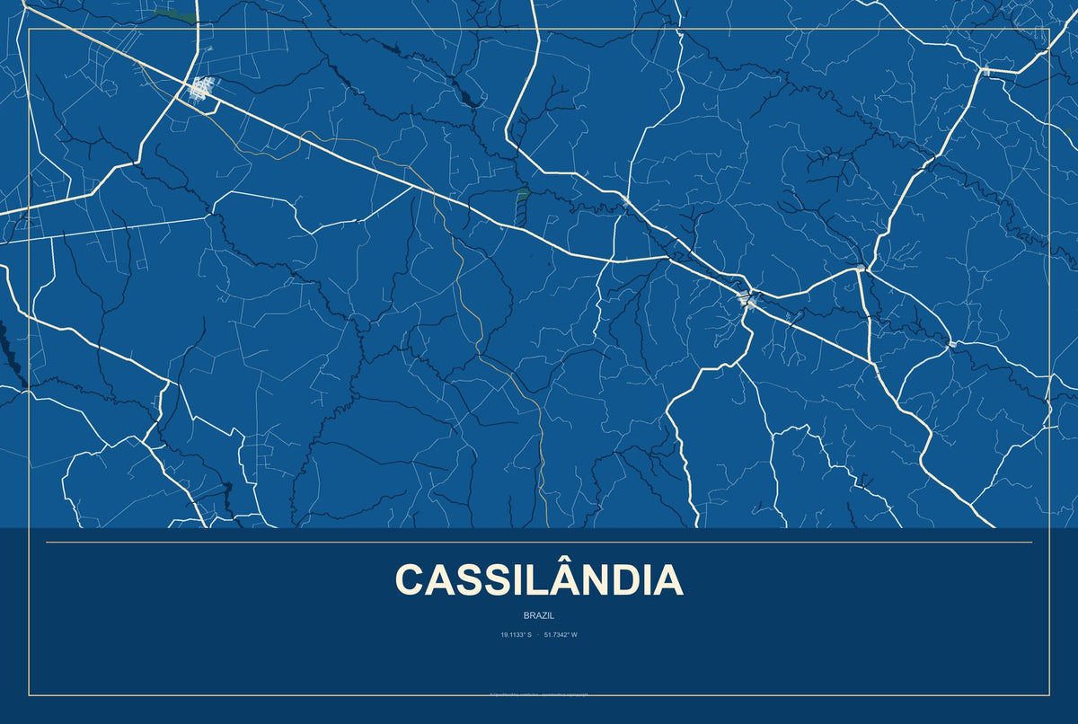 Cassilândia, Brazil City Map Aluminum Sign in Harbor Cobalt style