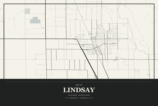 Lindsay, California City Map Aluminum Sign in Museum Plaque style
