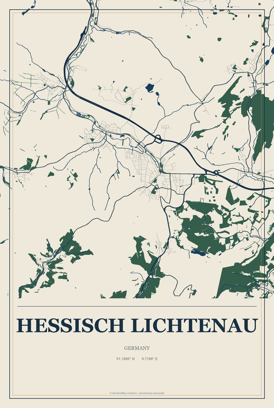 Hessisch Lichtenau, Germany City Map Aluminum Sign in Coastal Cutout style