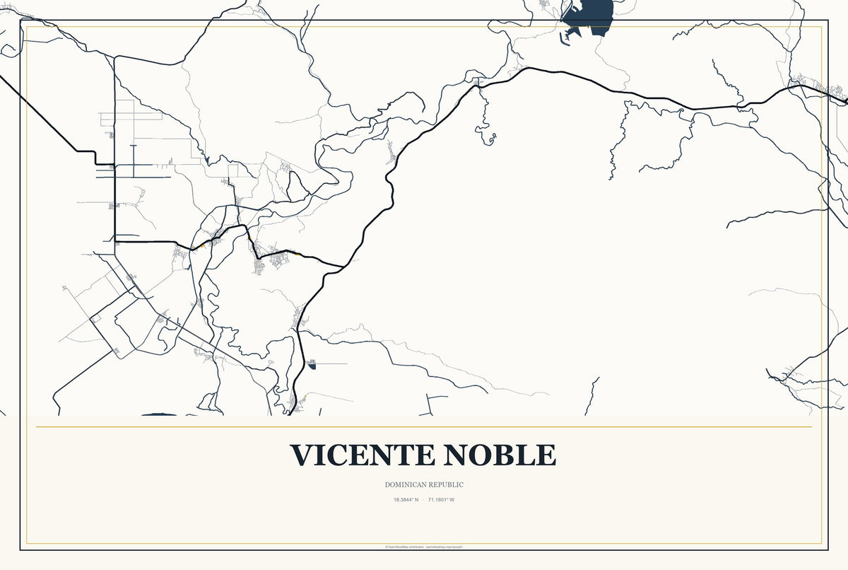 Vicente Noble, Dominican Republic City Map Aluminum Sign in Citrine Modern style