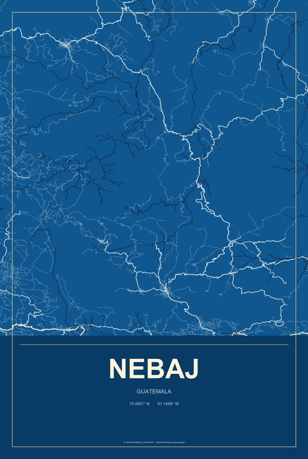 Nebaj, Guatemala City Map Aluminum Sign in Harbor Cobalt style