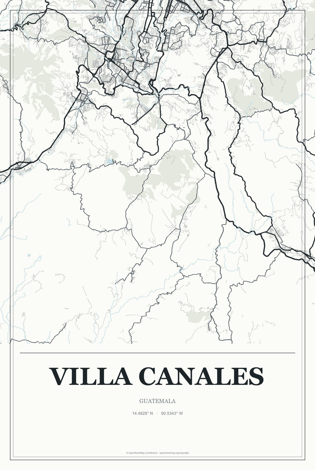 Villa Canales, Guatemala City Map Aluminum Sign in Gallery Air style