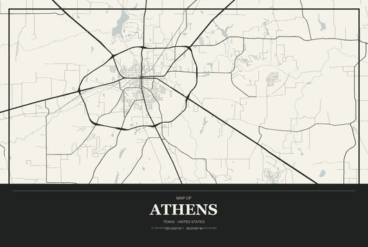 Athens, Texas City Map Aluminum Sign in Museum Plaque style