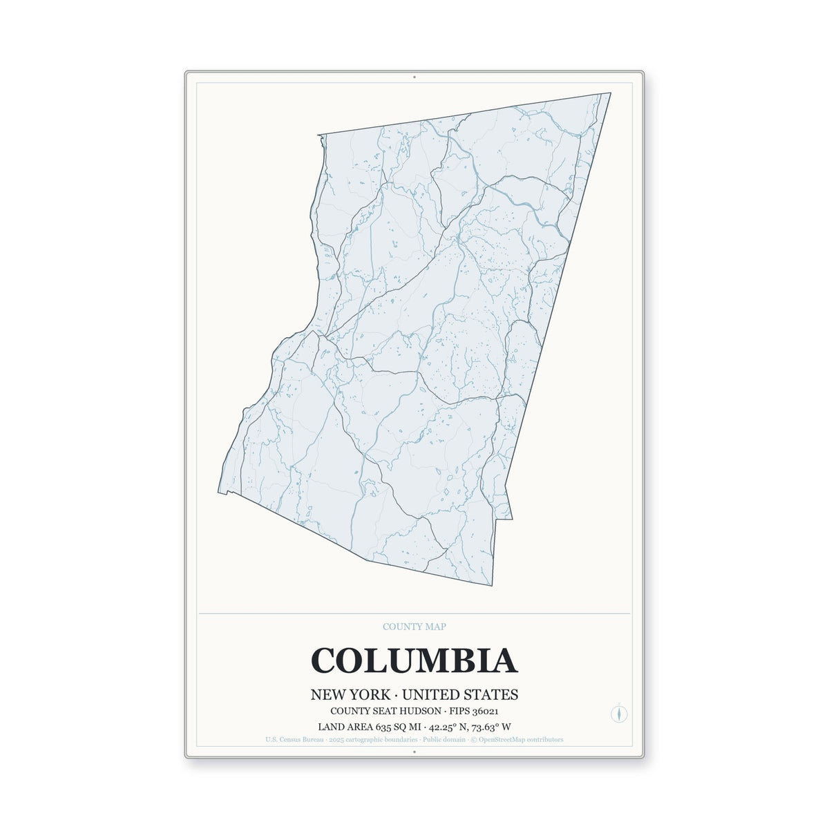 Columbia County, New York Map Aluminum Sign in Gallery Air style